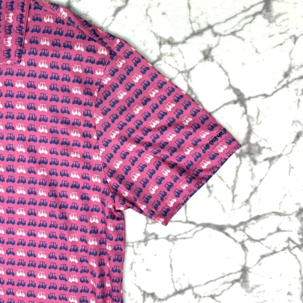 SNAKE EYES Golf Polo Shirt Men's XL Bright Pink Blue White Golf Carts Allover - Picture 7 of 11